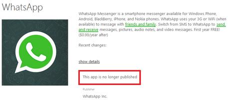 اختفاء الواتس آب WhatsApp من متجر ويندوز فون Windows Phone Store