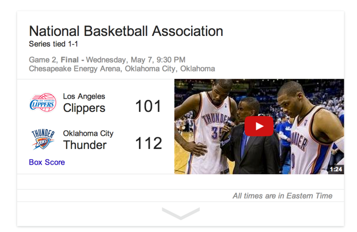 بحث جوجل يضيف يوتيوب وفيديو NBA لمقتطفات من الدوري الامريكي للمحترفين