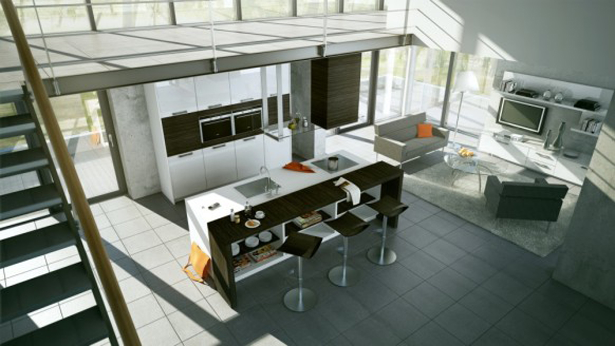 تصاميم غرف معيشة مميزة مفتوحة مع المطبخ