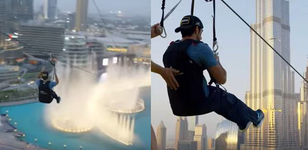 سمو الشيخ حمدان بن راشد يحلق فوق نافورة دبي ” فيديو “