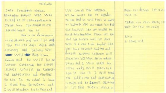 طفل أمريكي يرسل رسالة لـ أوباما بخصوص الطفل السوري عمران